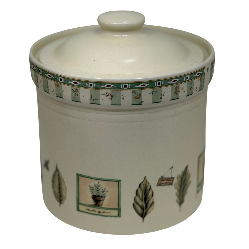 Pfaltzgraff Canister Naturewood Cream Green Leaves Herbs Garden Kitchen Storage